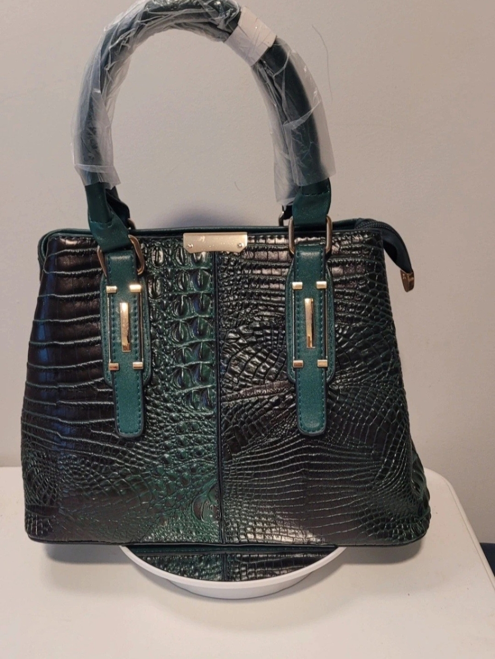 Croc-Embossed Satchel in Deep Teal